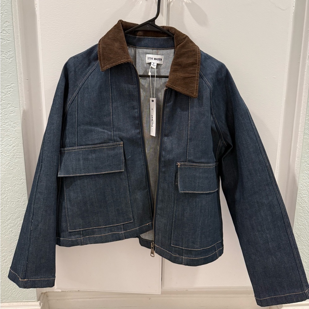 Steve Madden Brown and Blue Denim Corduroy Jacket
